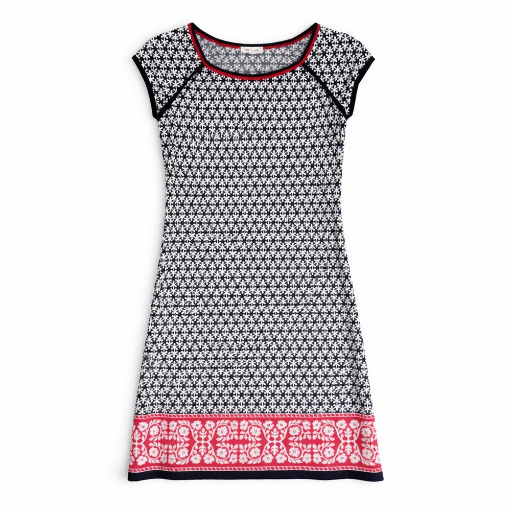 Max Studio Cap Sleeve Mini Dress Summer Resort Geometric Print Navy Red XS